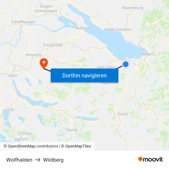 Wolfhalden to Wildberg map