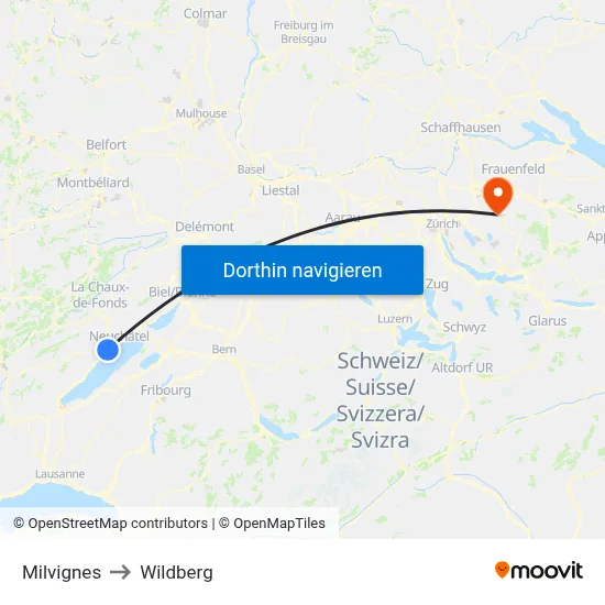 Milvignes to Wildberg map