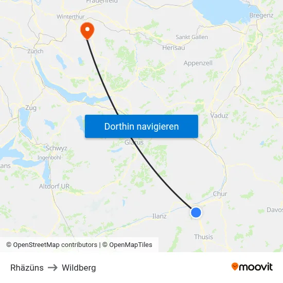 Rhäzüns to Wildberg map