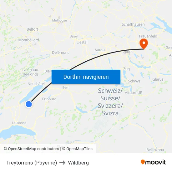 Treytorrens (Payerne) to Wildberg map