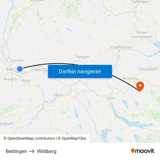 Bettingen to Wildberg map