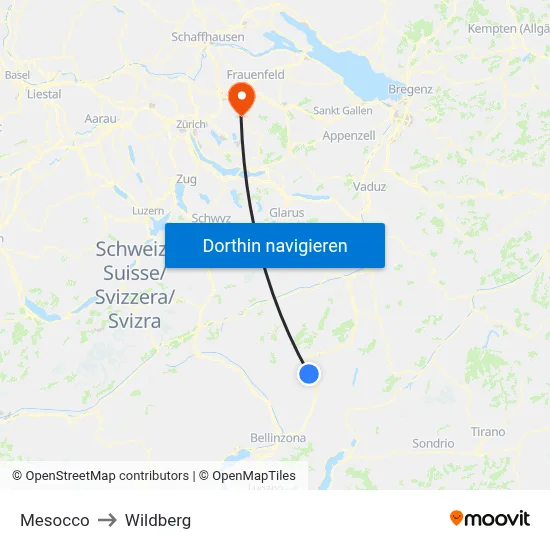 Mesocco to Wildberg map