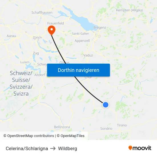Celerina/Schlarigna to Wildberg map
