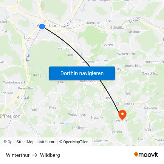 Winterthur to Wildberg map