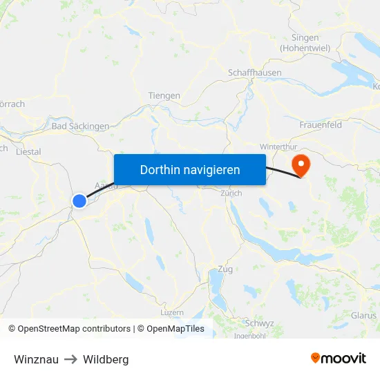 Winznau to Wildberg map