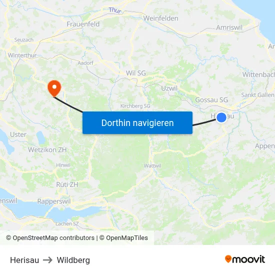 Herisau to Wildberg map