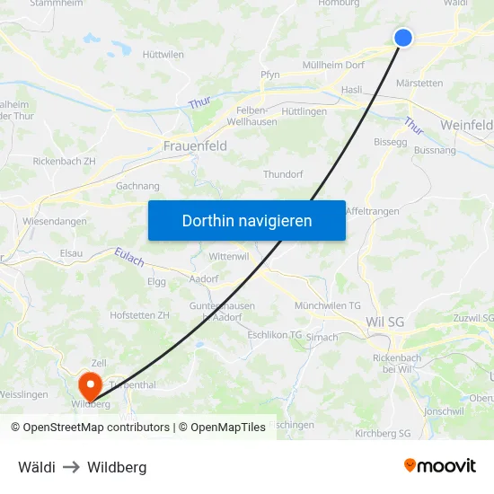 Wäldi to Wildberg map
