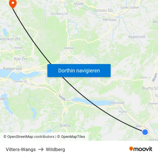Vilters-Wangs to Wildberg map