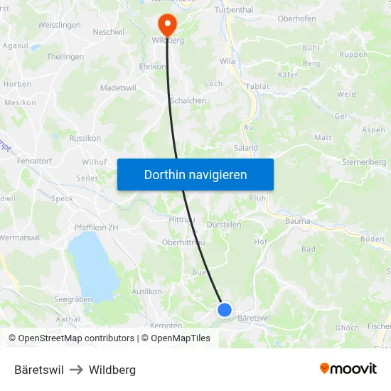 Bäretswil to Wildberg map