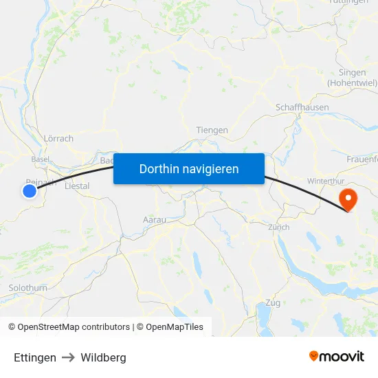 Ettingen to Wildberg map