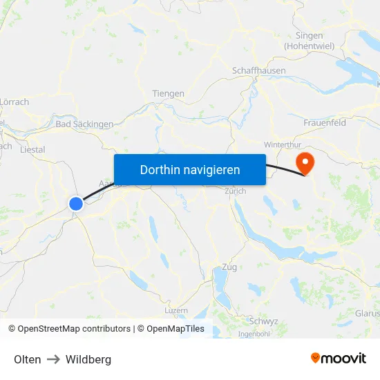 Olten to Wildberg map