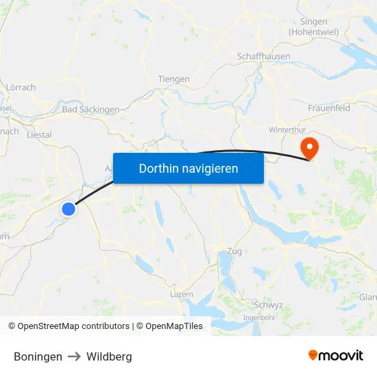 Boningen to Wildberg map