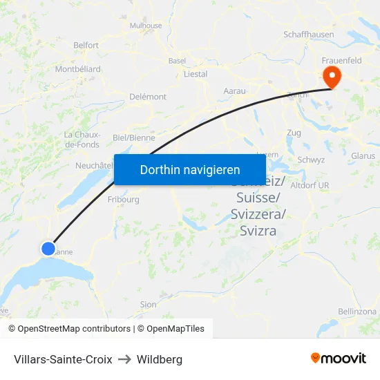 Villars-Sainte-Croix to Wildberg map