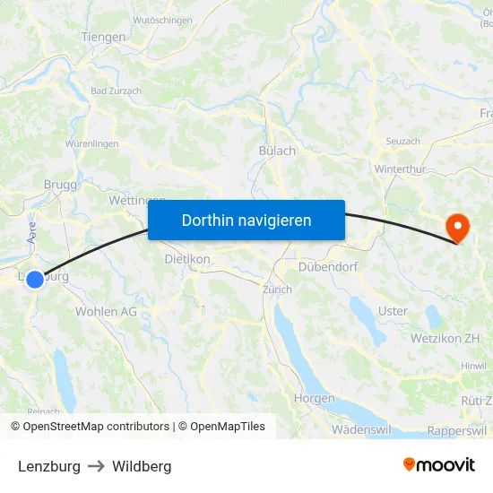 Lenzburg to Wildberg map
