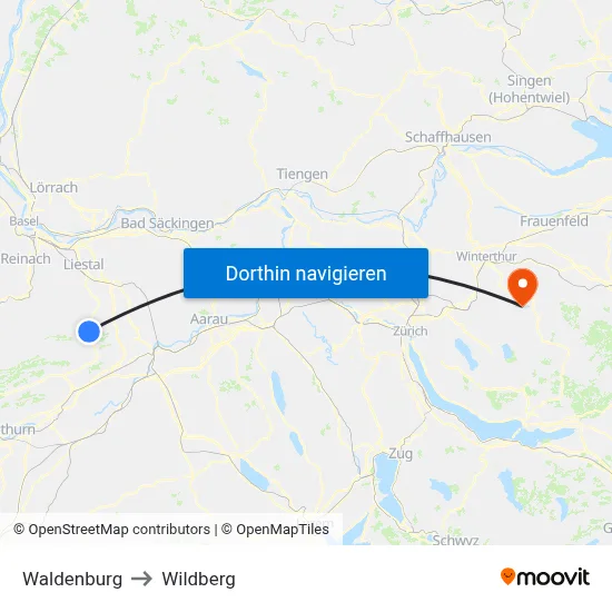 Waldenburg to Wildberg map