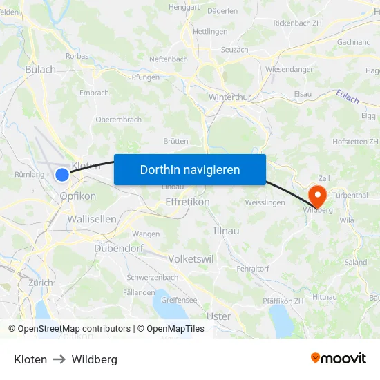 Kloten to Wildberg map