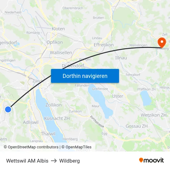 Wettswil AM Albis to Wildberg map