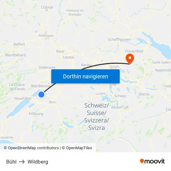 Bühl to Wildberg map