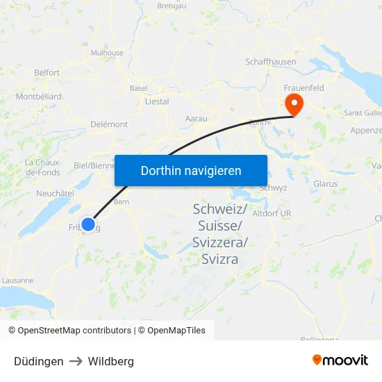 Düdingen to Wildberg map