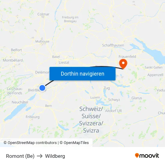 Romont (Be) to Wildberg map