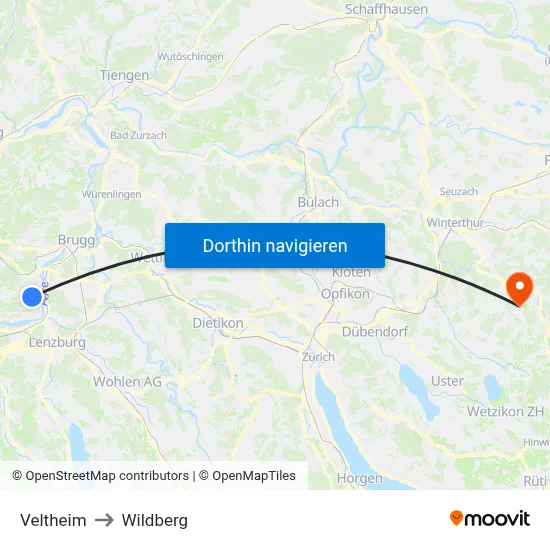 Veltheim to Wildberg map