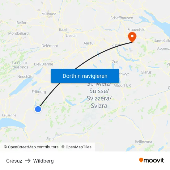 Crésuz to Wildberg map
