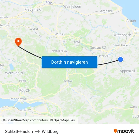 Schlatt-Haslen to Wildberg map