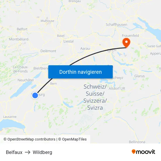 Belfaux to Wildberg map