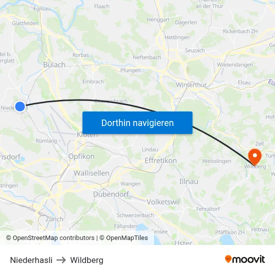 Niederhasli to Wildberg map