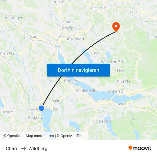 Cham to Wildberg map