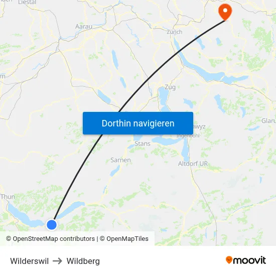 Wilderswil to Wildberg map