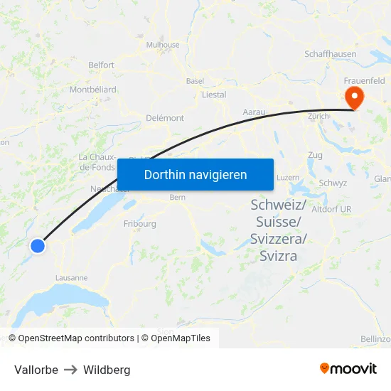 Vallorbe to Wildberg map
