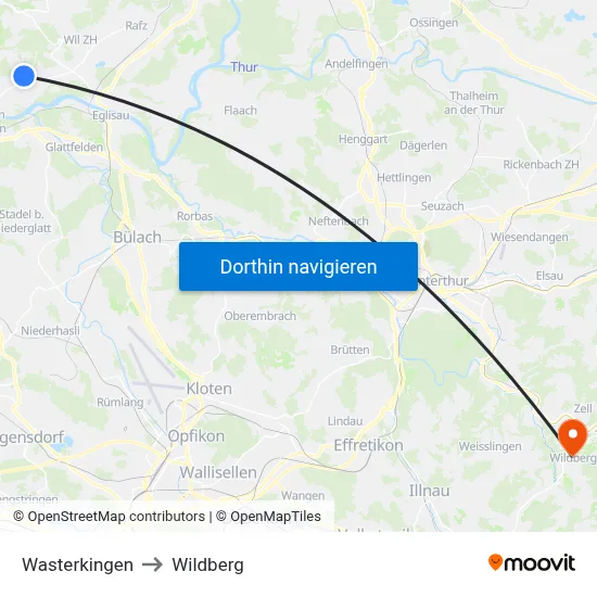 Wasterkingen to Wildberg map