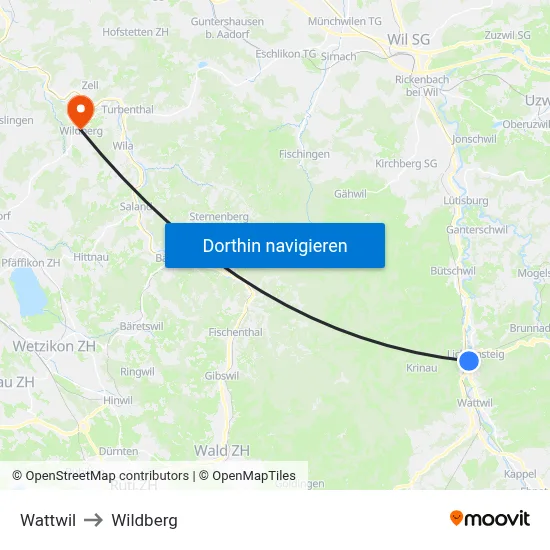 Wattwil to Wildberg map