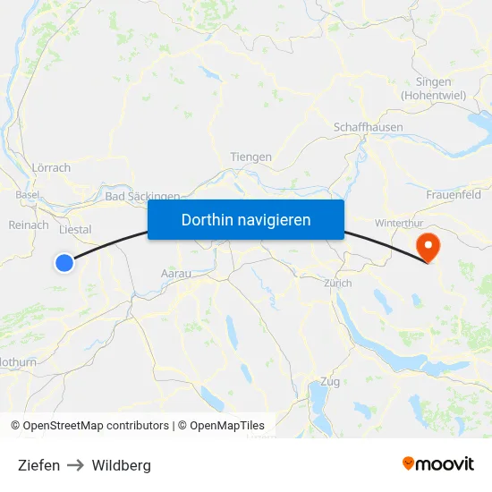 Ziefen to Wildberg map