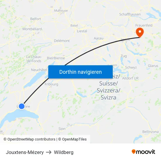 Jouxtens-Mézery to Wildberg map