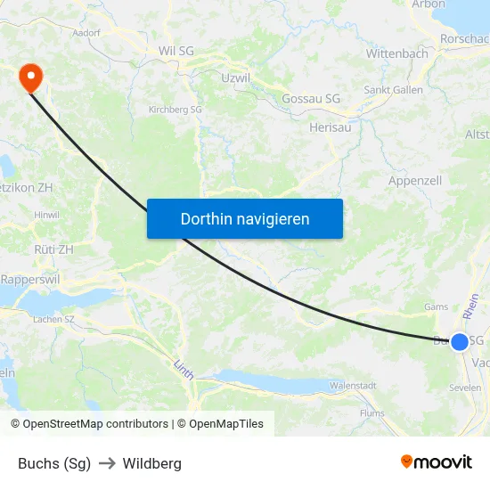 Buchs (Sg) to Wildberg map