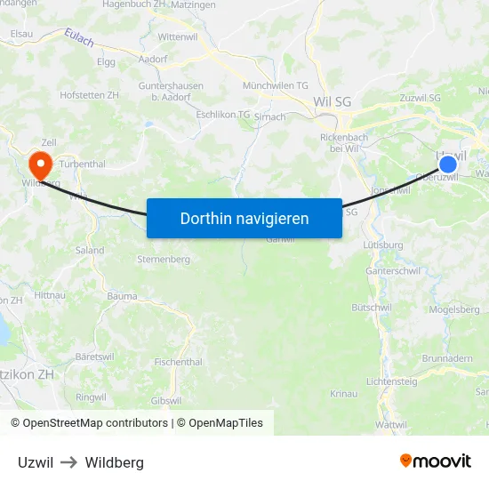 Uzwil to Wildberg map