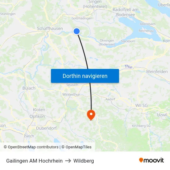 Gailingen AM Hochrhein to Wildberg map