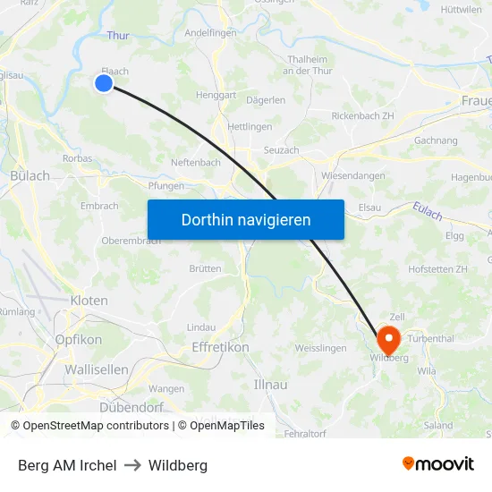 Berg AM Irchel to Wildberg map