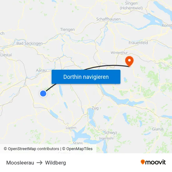 Moosleerau to Wildberg map