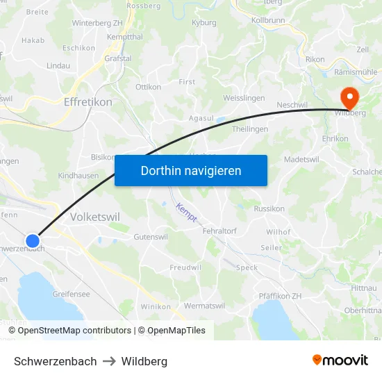 Schwerzenbach to Wildberg map