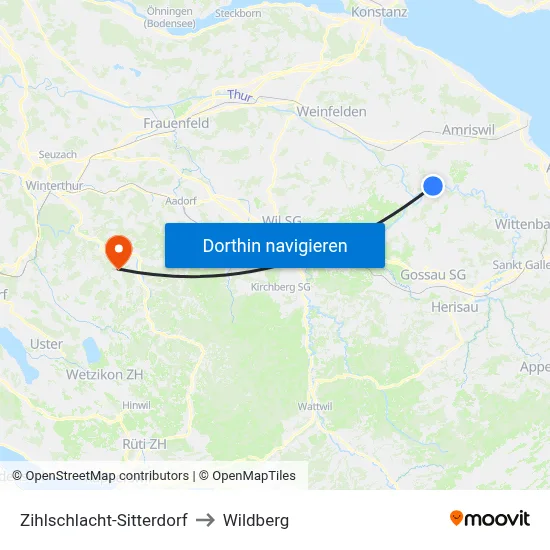 Zihlschlacht-Sitterdorf to Wildberg map