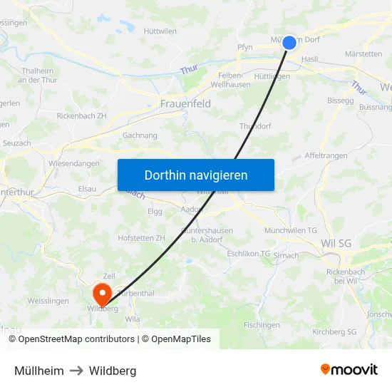 Müllheim to Wildberg map