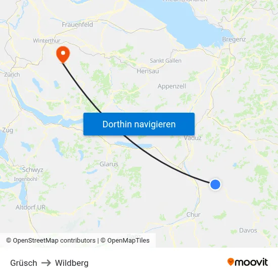 Grüsch to Wildberg map