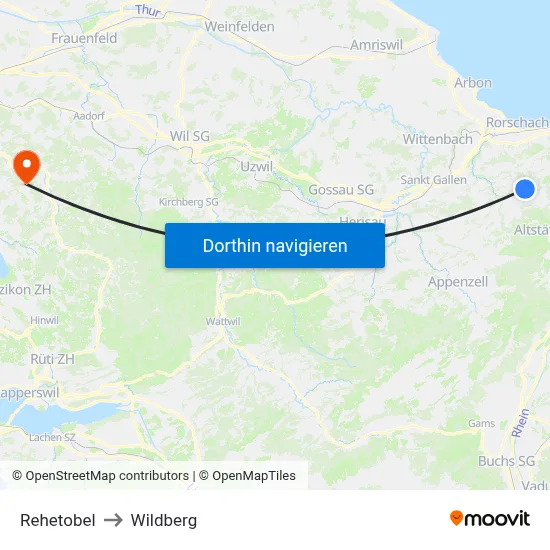 Rehetobel to Wildberg map