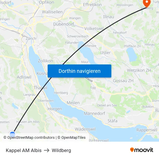 Kappel AM Albis to Wildberg map