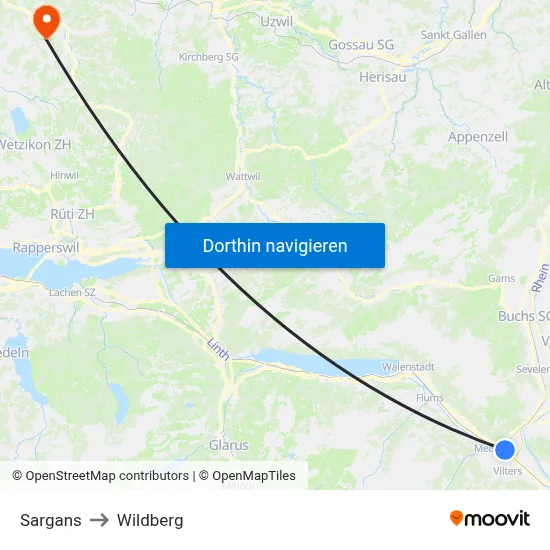 Sargans to Wildberg map