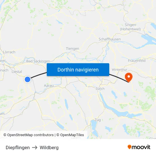 Diepflingen to Wildberg map