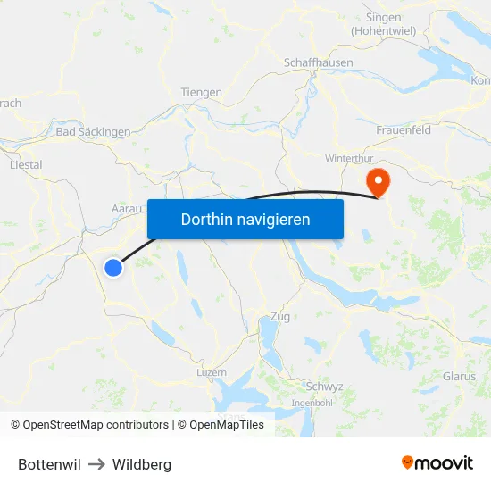 Bottenwil to Wildberg map